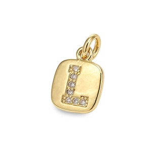 Detailed view of a gold-plated letter L pendant featuring cubic zirconia inlay stones