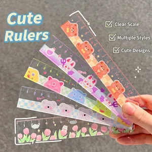 Cute Cartoon Transparent Acrylic Straight Ruler Scale For Students School Office Supplies Stationery Heart Style