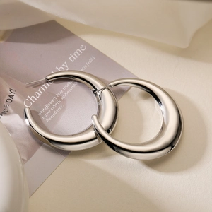 Minimalist thick C-shape silver-plated earrings with polished mirror finish for women