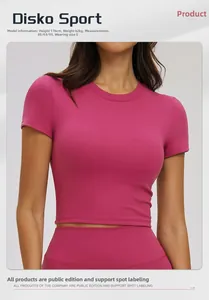 Detailed view of rose red slim fit crop top t-shirt showing elastic sports fabric texture