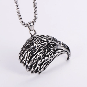 Punk style eagle head pendant necklace in vintage silver finish with square box chain