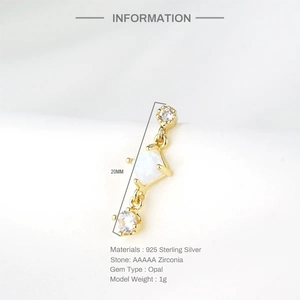 Detailed specs of 925 sterling silver opal star earrings with gold plating and zircons