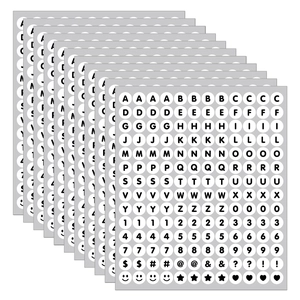 Close-up of 0.5 inch waterproof alphabet and number dot stickers for DIY scrapbook labeling