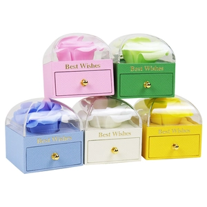 Multicolor rose drawer jewelry box with transparent dome and golden handle details