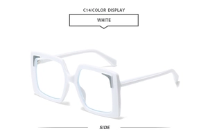Side view of white oversized square sunglasses frame with high-quality acetate finish