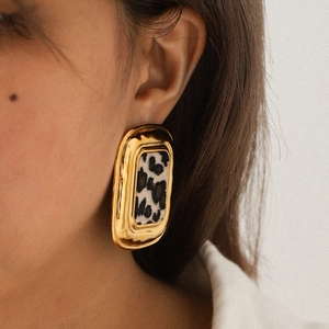 Créoles Épaisses Acier Inoxydable Plaqué Or 18K Imprimé Léopard Bijoux De Mode Géométriques Pour Femmes
