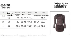 Size chart for lace patchwork long sleeve bodycon dress with precise measurements