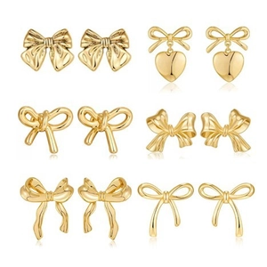 Bowknot Stud Earrings Heart Pendant Drop Zinc Alloy Gold Silver Plated Minimalist Vintage Elegant Women Accessory