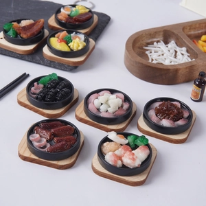 Miniature Japanese teppanyaki food charms featuring realistic seafood and steak models