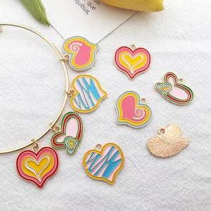 Colorful enamel heart alloy pendants with golden rings for DIY jewelry making