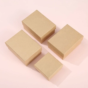 Top view of assorted kraft paper jewelry gift boxes in square and rectangular shapes