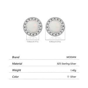 MODIAN S925 sterling silver opal stud earrings with halo cubic zirconia accents