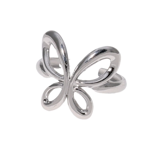 Minimalist silver butterfly stainless steel open ring with a hollow streamlined design