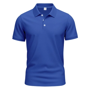 Detail of royal blue breathable mesh texture on 100% polyester men's polo shirt