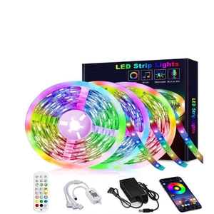 RGB LED strip light kit with remote, power adapter and music sync phone app control