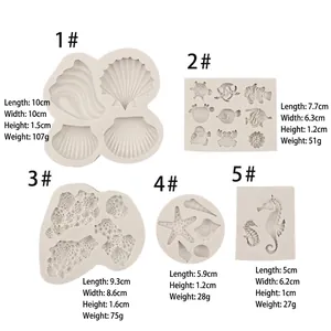 Marine theme silicone molds with seashell, crab, and seahorse shapes for cake decorating