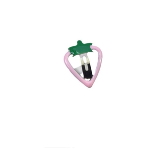 Cute cream-colored strawberry hair clip for kids featuring pink heart shapes and green leaves