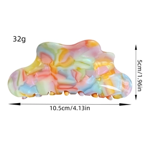Colorful acetate cloud hair claw clip with size dimensions shown on white background