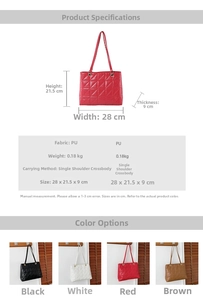 Quilted lattice tote bag dimensions showing width 28cm and height 21.5cm for reference