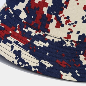 Fashionable double-sided camouflage bucket hat with pixel pattern and reinforced stitching