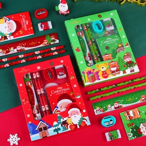 6-piece Christmas stationery set with pencils, ruler and notebook in festive colors