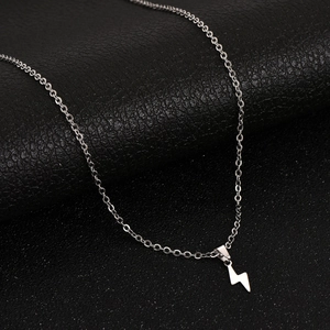 Polished silver stainless steel lightning bolt pendant necklace for men and women