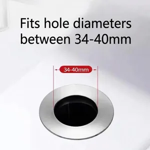Universal pop-up bathroom sink drain plug made of brushed stainless steel for 34-40mm holes