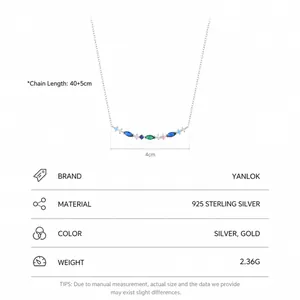 Elegant 925 sterling silver necklace with colorful marquise-shaped floral gemstone pendant