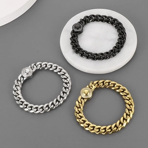 Chaînes cubaines 10mm en acier poli, couleurs or, argent et noir avec fermoir diamanté