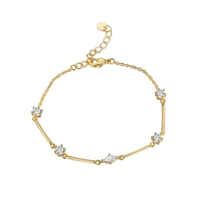 Elegant gold plated brass chain bracelet featuring sparkling marquise and round cubic zirconia