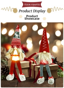Détail de gnomes de Noël festifs lumineux avec de longues jambes et un effet LED chaud