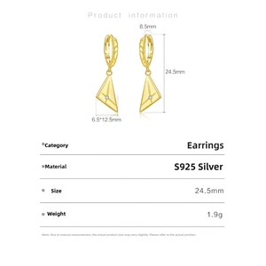 Detailed dimensions of S925 sterling silver starburst earrings with zircon inlays