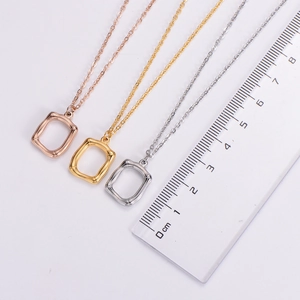 Detailed size measurement of vintage square bamboo style necklaces in gold, rose gold and silver