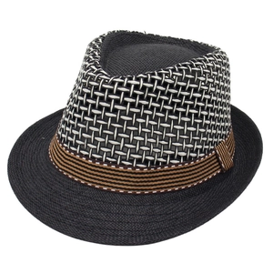 Cappello di paglia bicolore traspirante con nastro a righe marroni per estate