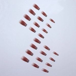 Lot de 24 faux ongles longs ballerine avec dégradé brun-rouge et motifs marbre