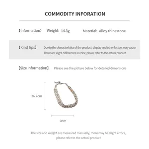 Tableau des tailles détaillé pour le collier en strass évidé avec poids et longueur