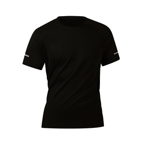 Front view of black breathable mesh sports t-shirt for fitness and running training