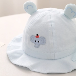 Light blue cotton baby sun hat with cute elephant embroidery and 3D ear accents