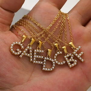 Stainless Steel 18K Gold Plated Initial Necklace For Women Personalized Alphabet Pendant With Imitation Artificial Pearl Inlay