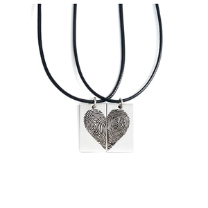 Couples stainless steel necklaces with rectangular fingerprint heart pendant