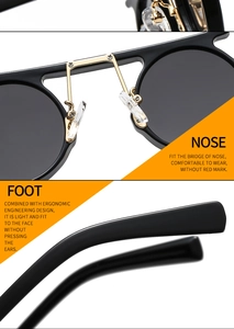 Detail view of adjustable nose pads and ergonomic temple tips on black punk sunglasses