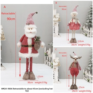 Detail of retractable Christmas dolls showing height dimensions from 45cm to 92cm
