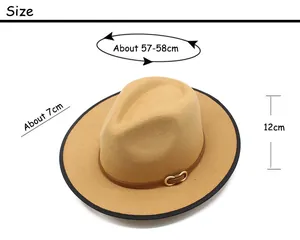 Size chart showing 57-58cm head circumference and 7cm brim for this wool fedora hat