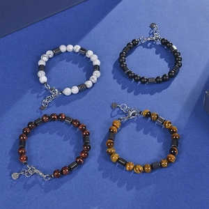 8mm tiger eye and matte obsidian bead bracelets with stainless steel chain and lobster clasp