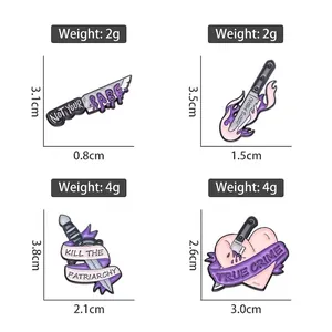 Creative enamel dagger pins set with purple heart and unique slogans for clothing