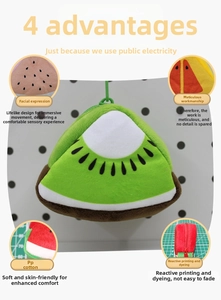 Detail view of plush kiwi coin purse with soft PP cotton and reactive dye patterns