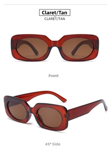 Front and 45-degree side views of burgundy vintage square sunglasses with tea lenses