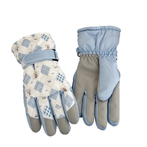 Waterproof quilted teddy bear ski gloves with anti-slip palm and touch screen grip