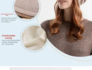 Detail of knitted beanie showing double-rolled edge design and soft white inner lining