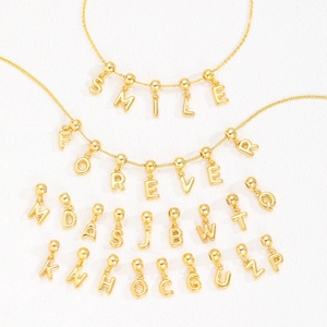 18K Gold Plated Copper 3D Bubble Letter Pendant Necklace Initial Alphabet Balloon Style Tiny Cute Jewelry